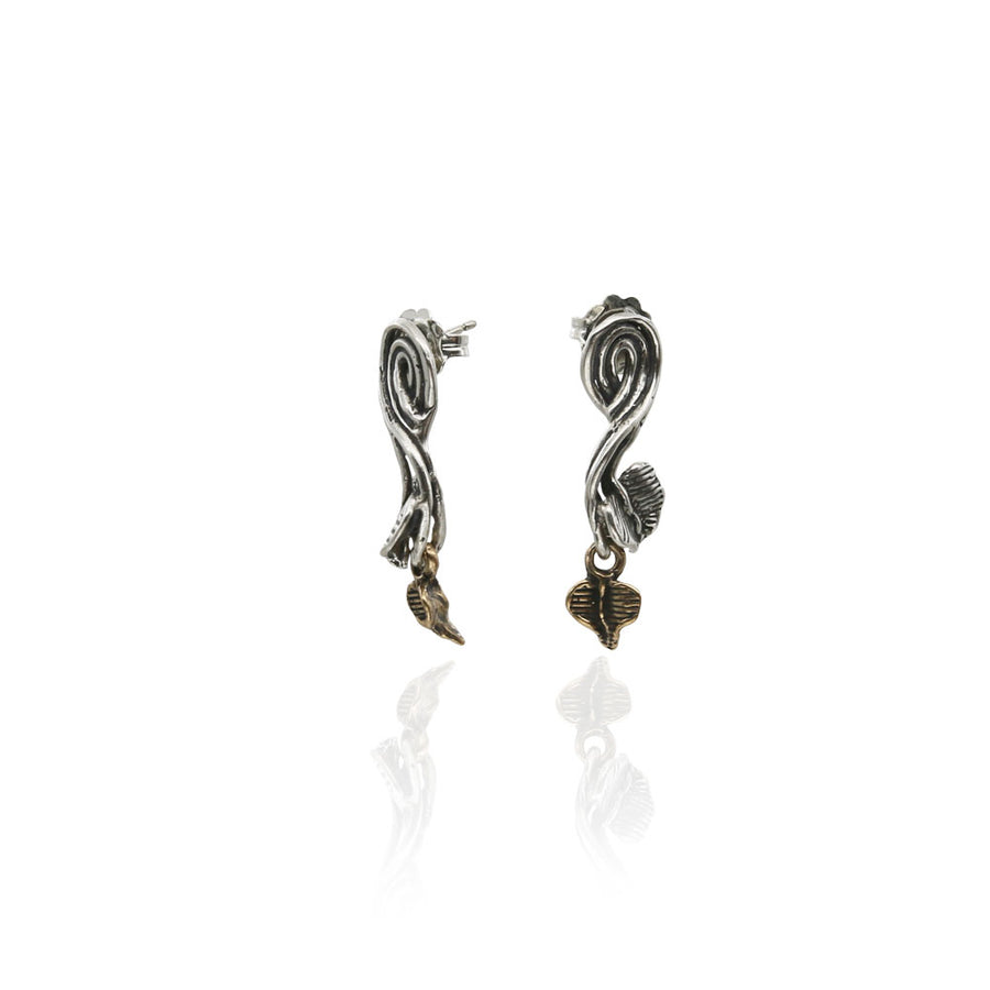 Orecchini pendenti Foglie a cuore argento 925 e bronzo - ORA060