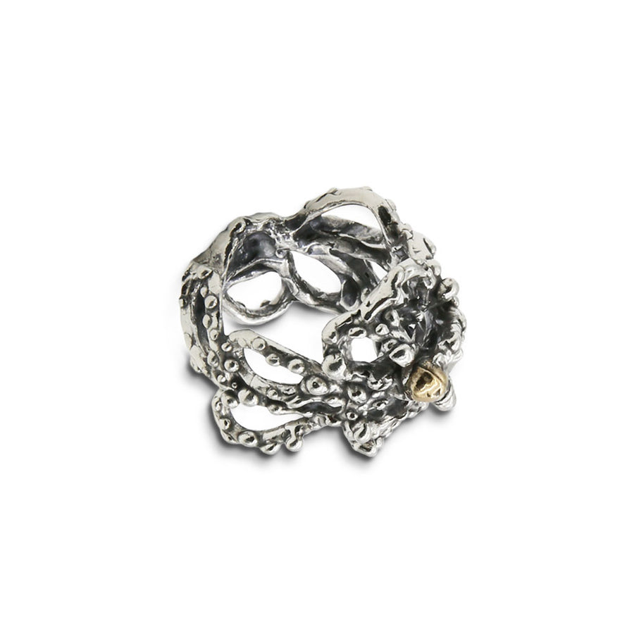 Anello Gocce di rugiada fascia  fiore stilizzato argento 925 e bronzo -  AR036