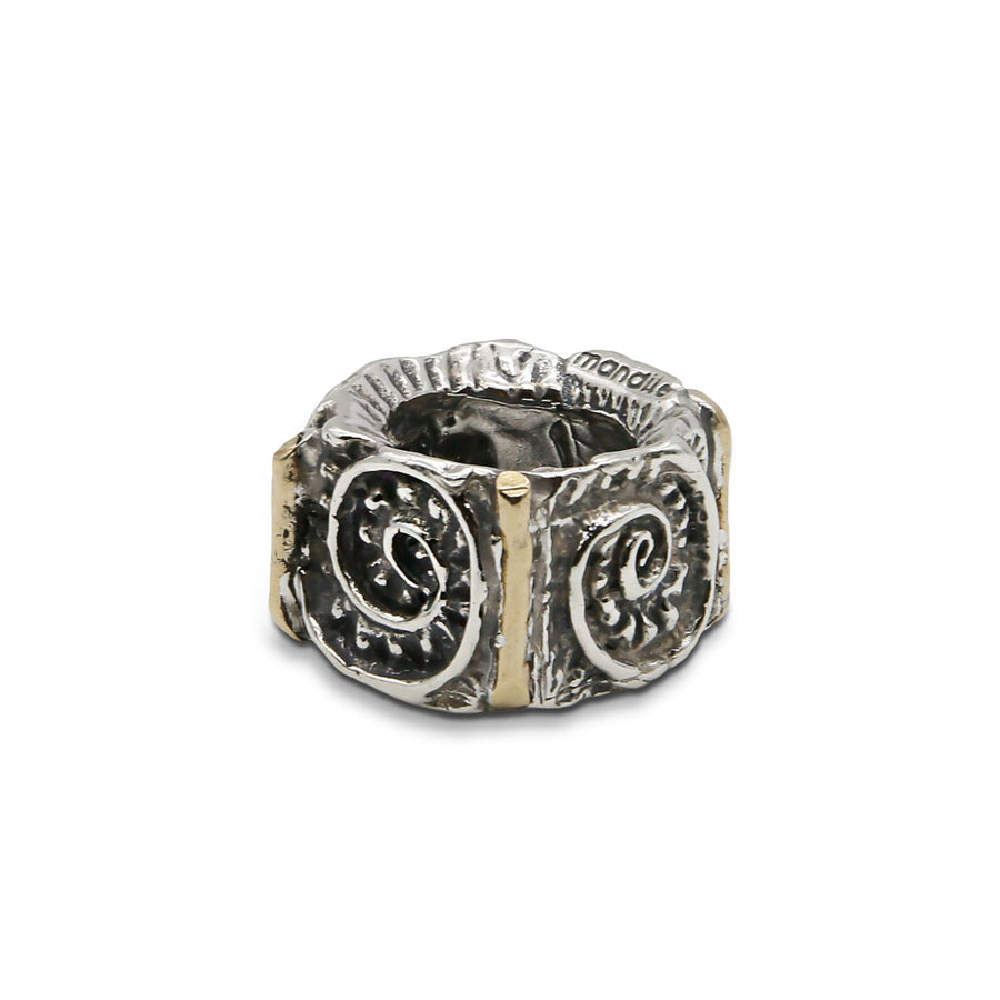 Maxi anello unisex fascia  esagonale argento e bronzo - AR052