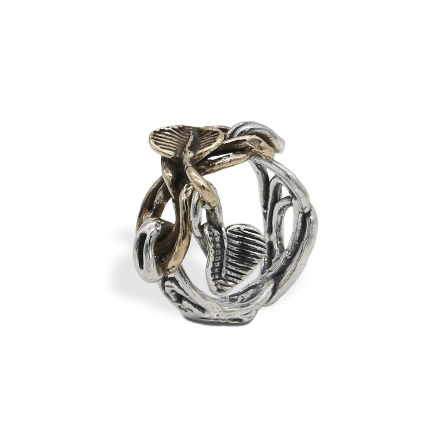 Anello Foglie a cuore argento 925 e bronzo -  AR088
