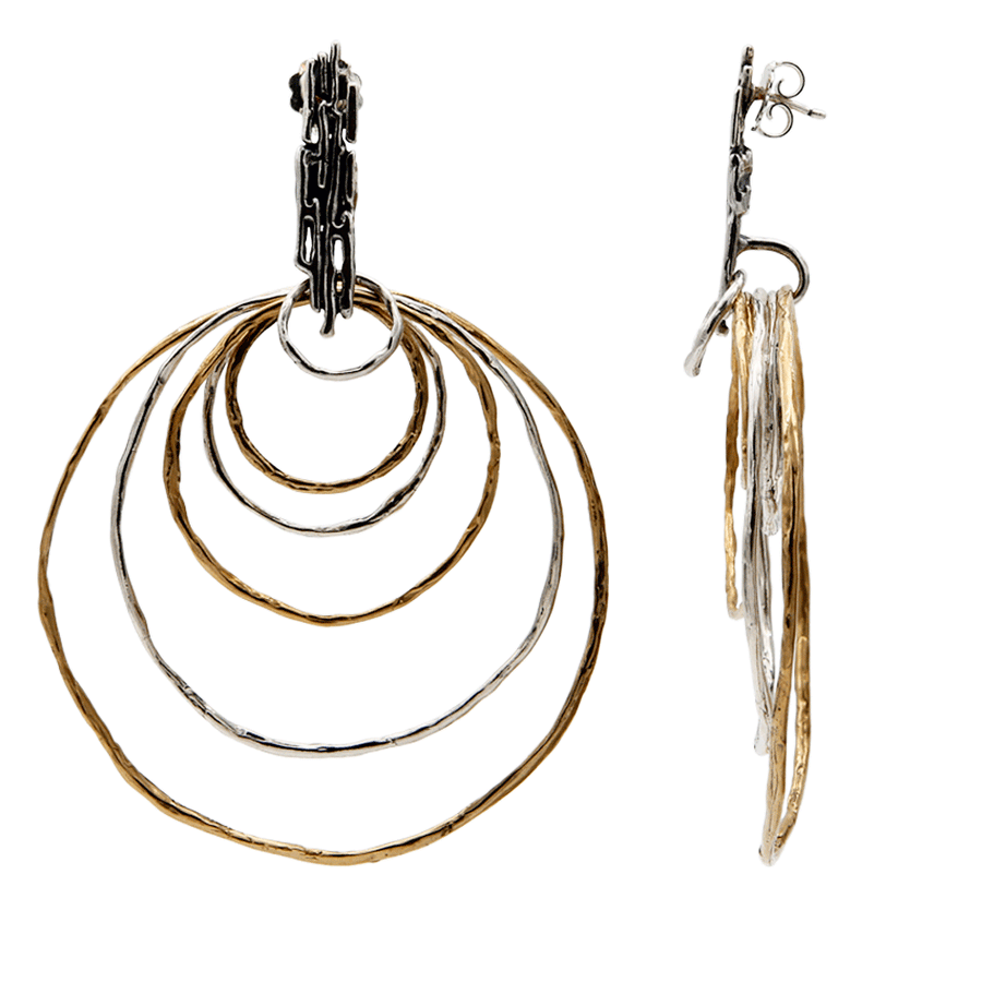 Orecchini pendenti cerchi grandi argento 925 e bronzo -  ORA085