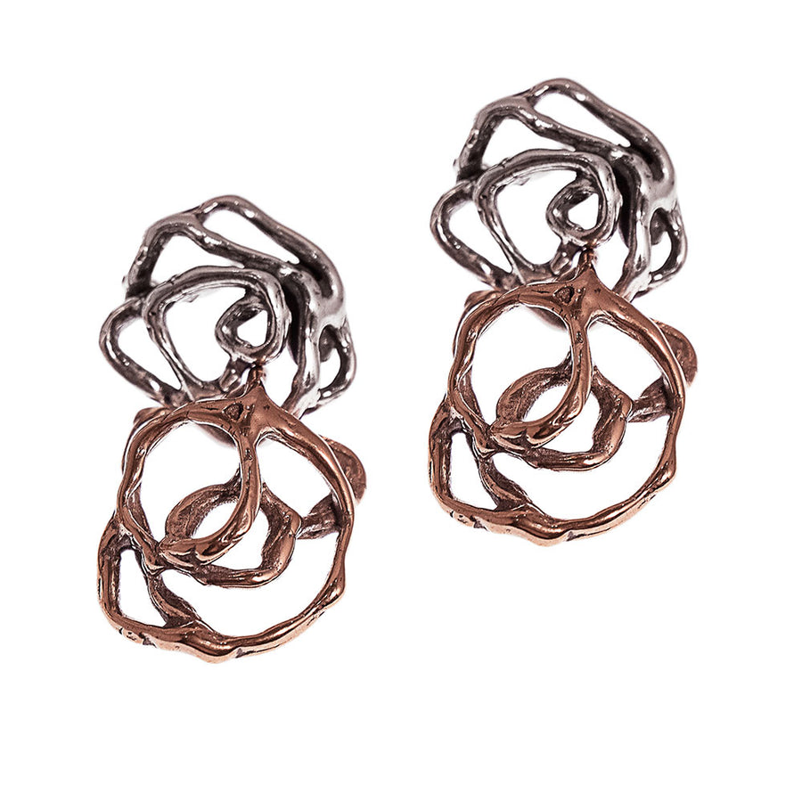 Orecchini pendenti due Rose argento 925 e bronzo - ORA102