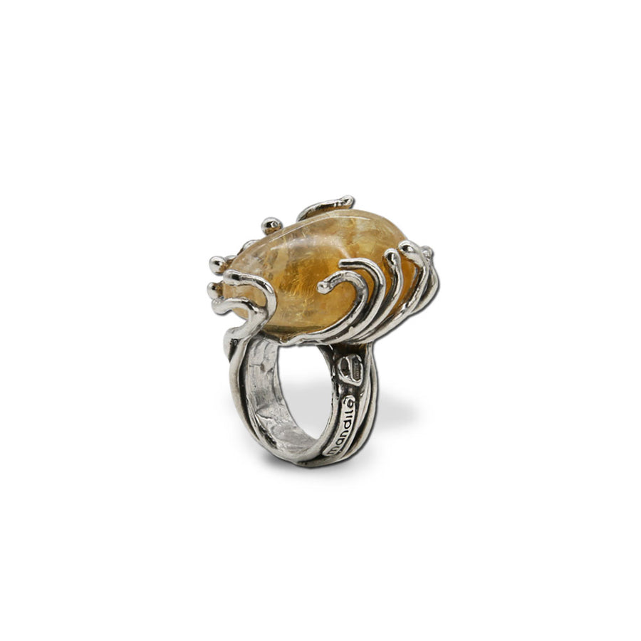 Maxi anello griffes pallini argento 925 e pietra naturale - AR049
