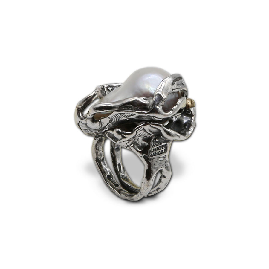 Anello argento 925 bronzo e perla barocca - AR051 perla