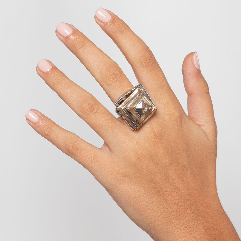 Anello Quadrato In Argento Sterling S925 Con Onice Nera, Anello - Foto 3