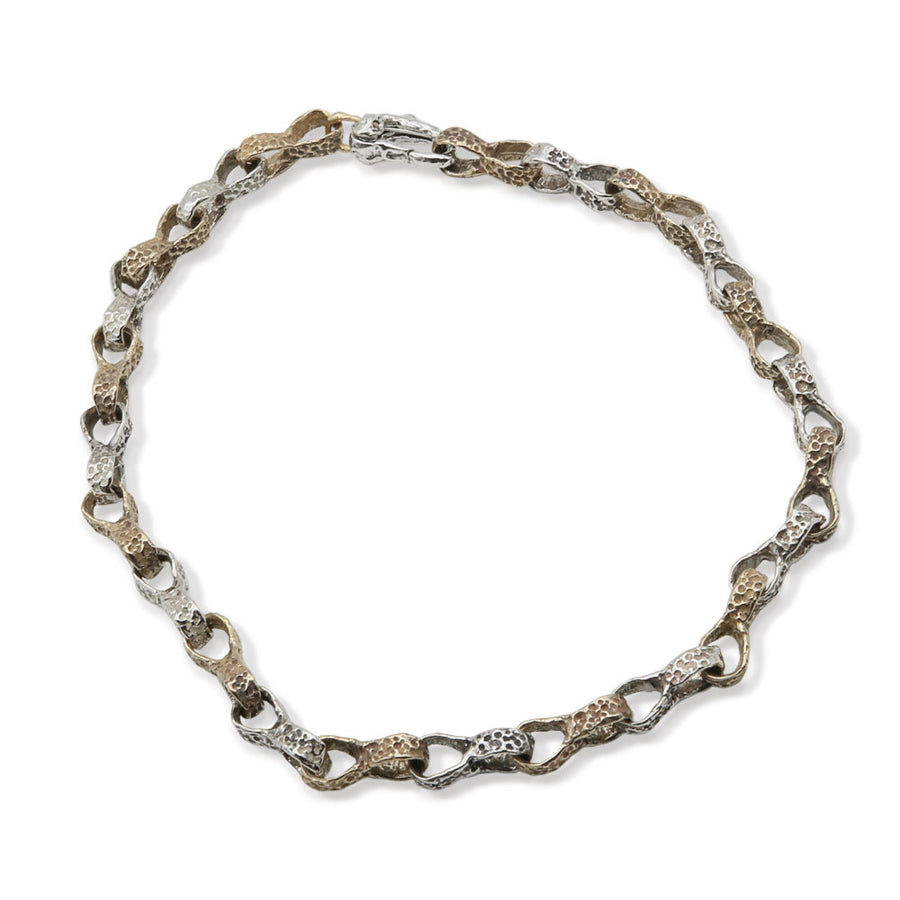Collana girocollo unisex maglia anelli ad otto argento 925 e bronzo - CA100