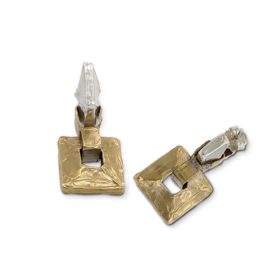 Orecchini pendenti Quadrati argento 925 e bronzo - ORA089