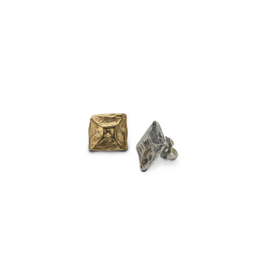 Orecchini bottone Quadrati argento 925 e bronzo - ORA083c