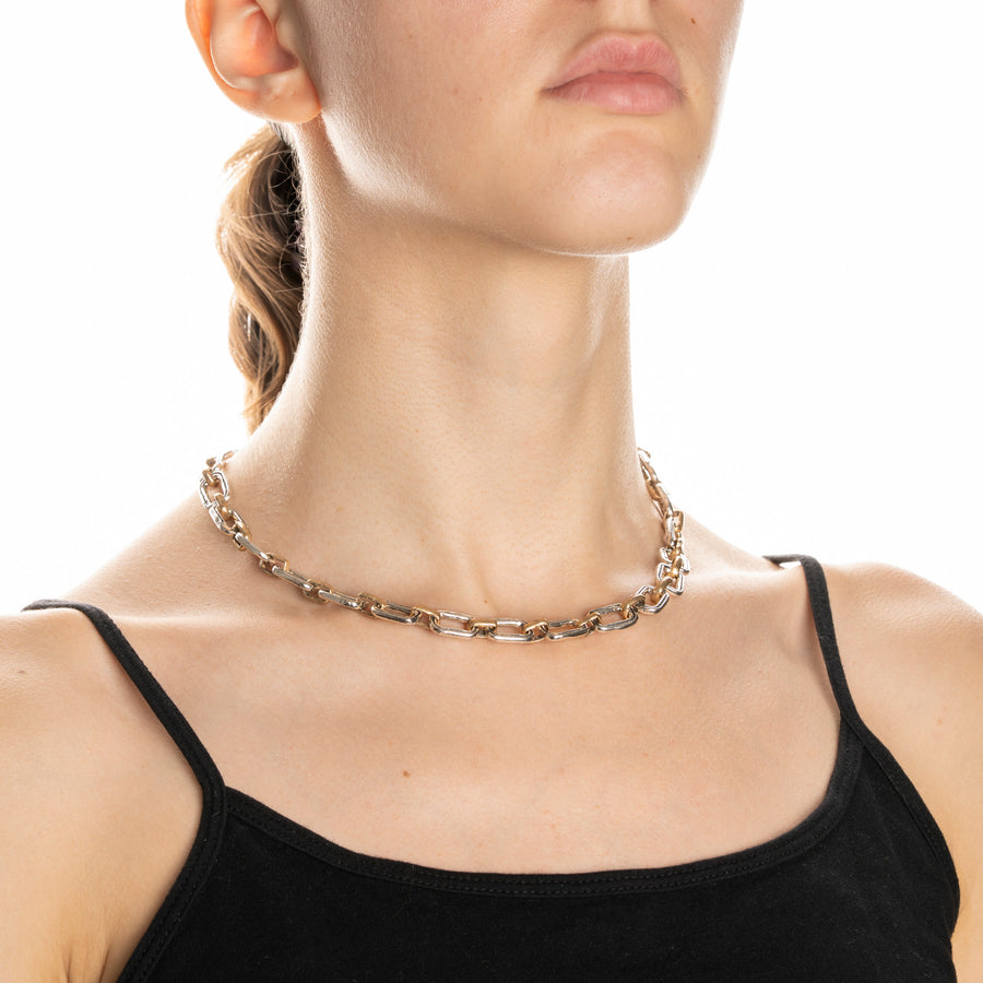 Collana lunga unisex catena maglie rettangolari argento 925 e bronzo - CA064b