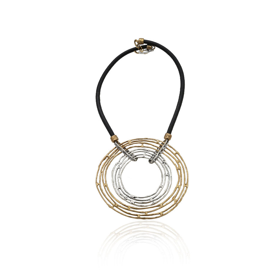 Pendente maxi Cerchi e fili argento 925 e bronzo - CR053c