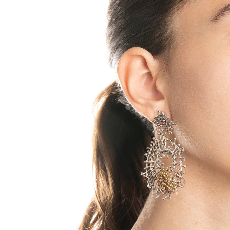 Orecchini pendenti lunghi Cerchi primordiali argento 925 e bronzo - OR – Mandile Gioielli Orecchini pendenti lunghi Cerchi primordiali argento 925 e bronzo - OR – Mandile Gioielli
