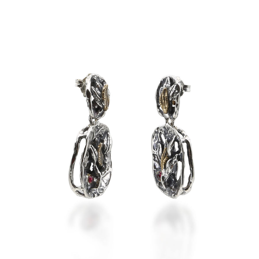 Orecchini pendenti Regina argento 925 bronzo e pietre cabochon - ORA025