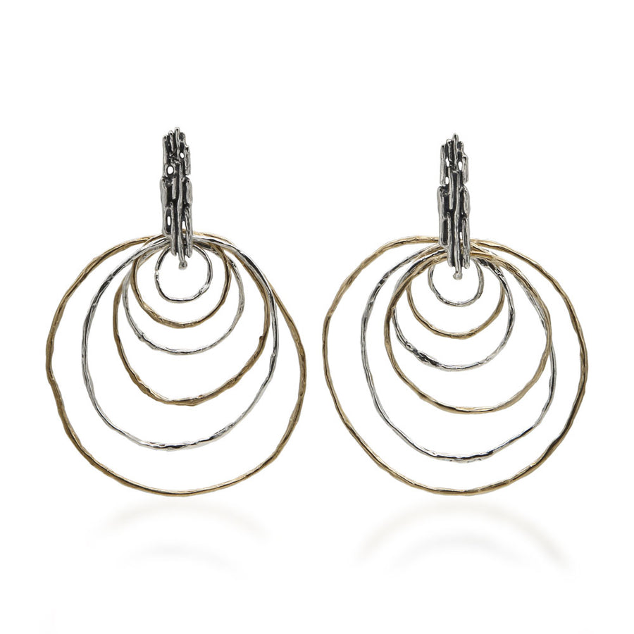 Orecchini pendenti sei cerchi  argento 925 e bronzo -  ORA085