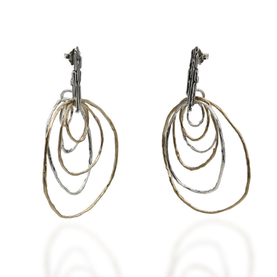 Orecchini pendenti sei cerchi  argento 925 e bronzo -  ORA085
