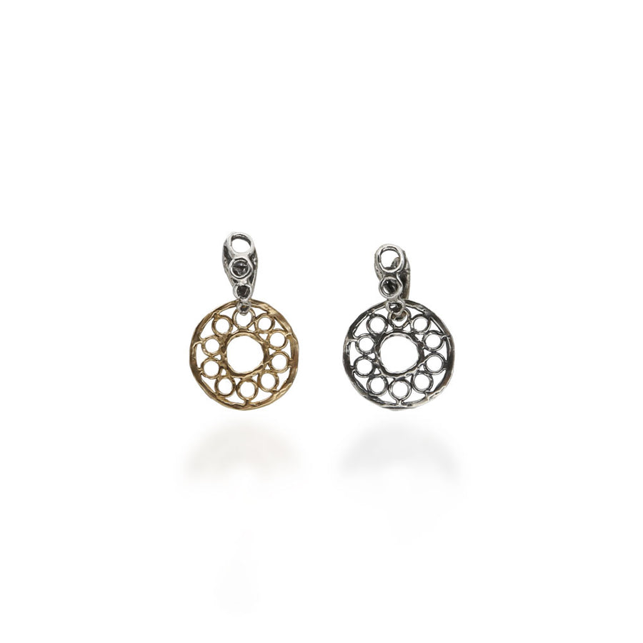 Orecchini pendenti cerchi  traforati piccoli argento 925 e bronzo -  ORA086d