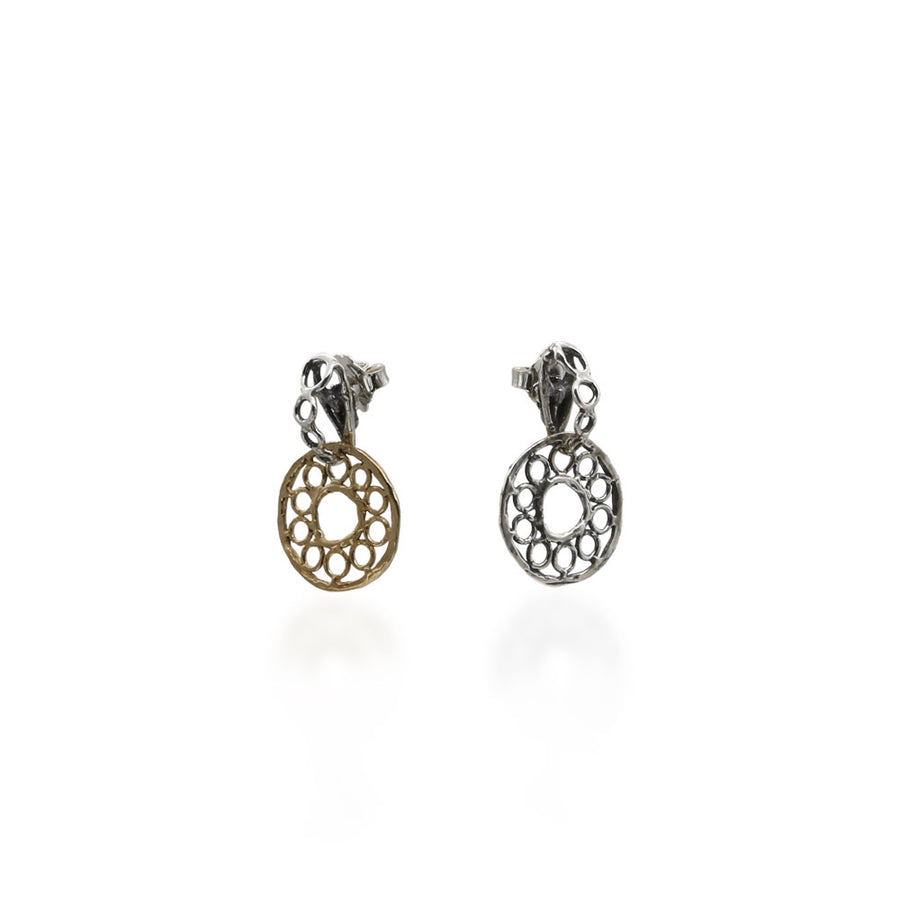 Orecchini pendenti cerchi  traforati piccoli argento 925 e bronzo -  ORA086d