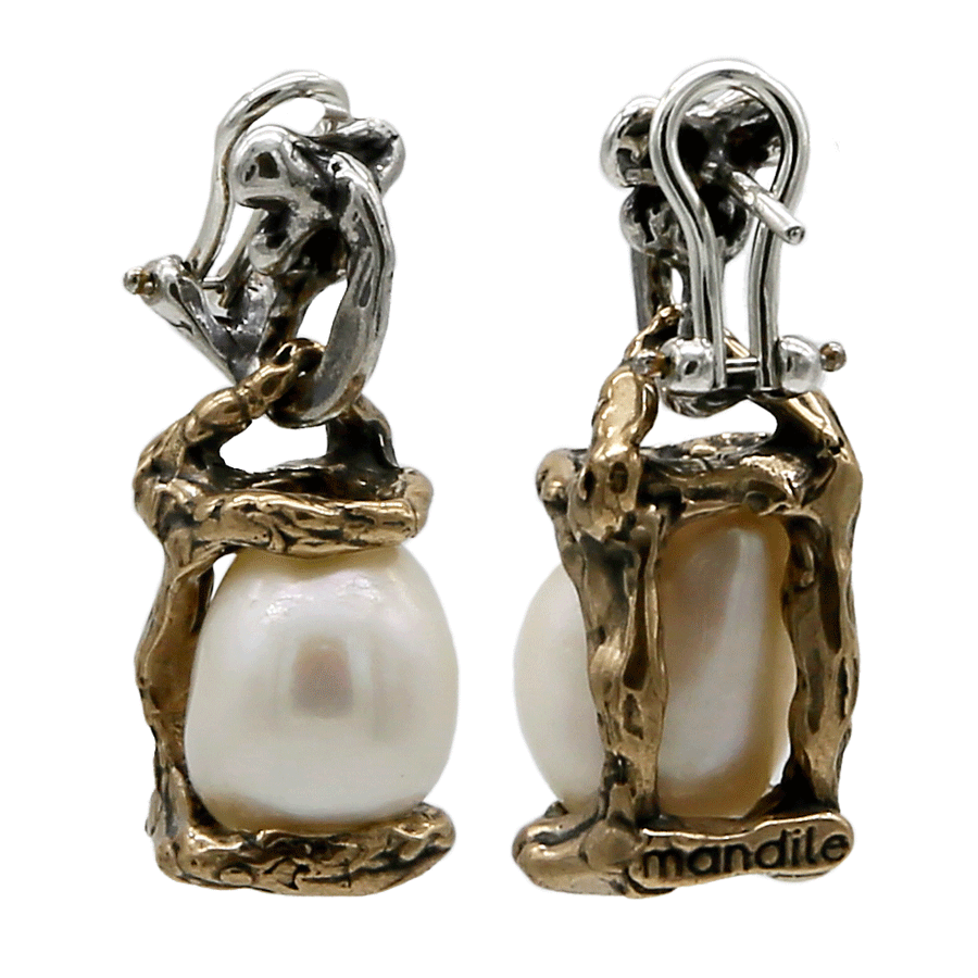 Orecchini pendenti argento 925 bronzo e perla barocca - ORA101P