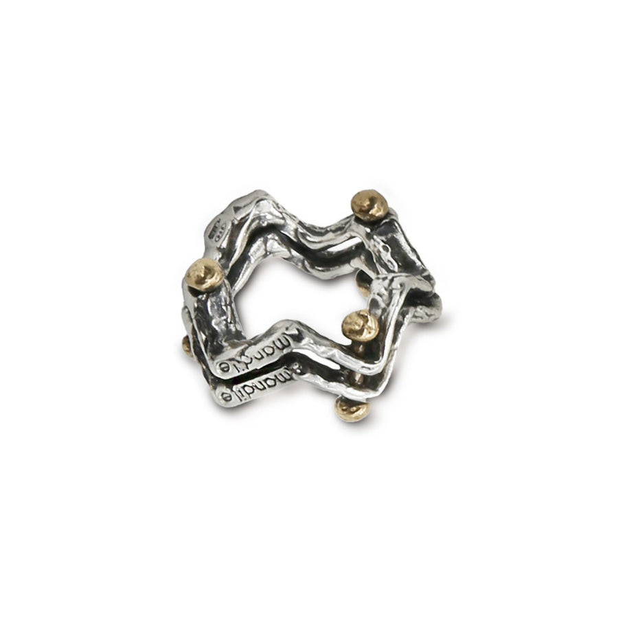 Anello unisex  due fedine zig zag argento 925  e bronzo - AR187