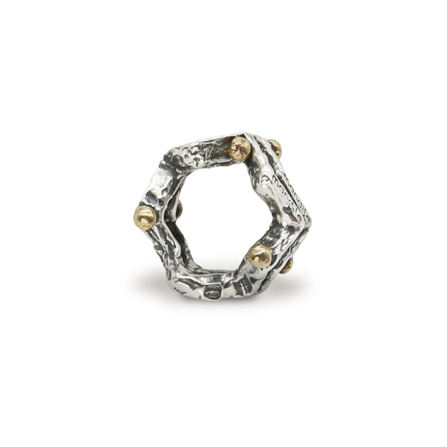 Anello unisex  due fedine zig zag argento 925  e bronzo - AR187