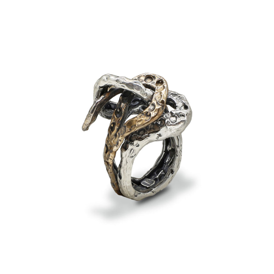 Anello Cerchi primordiali intrecciato argento 925 e bronzo - AR190
