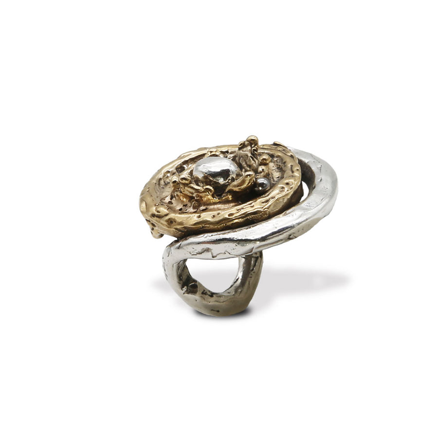 Anello grande Sasso nello stagno argento 925 e bronzo - AR191