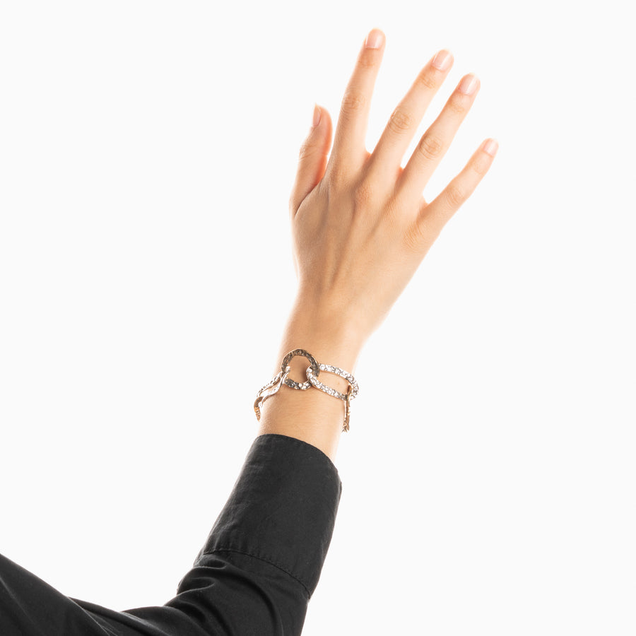 Bracciale maglie martellate argento 925 e bronzo - BA036