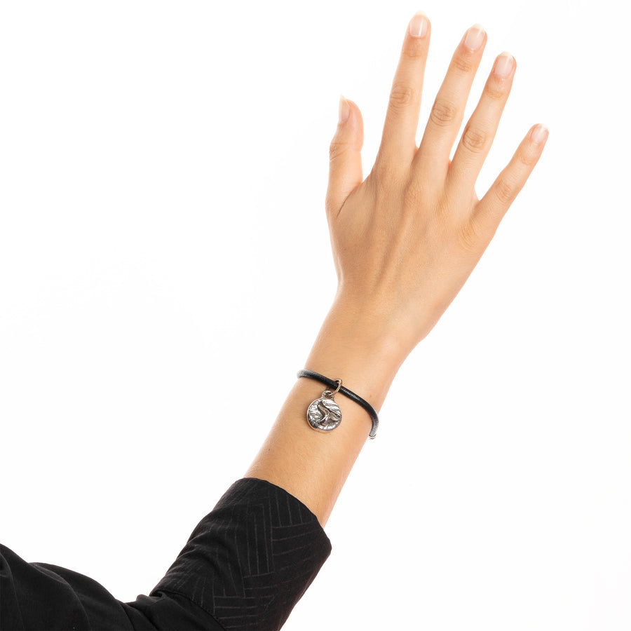 Bracciale unisex Sacro e profano cinturino cuoio medaglia argento 925 - BA080arg