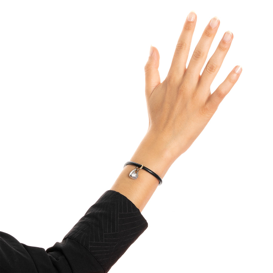 Bracciale unisex cinturino cuoio charm pepita argento 925 - BA091