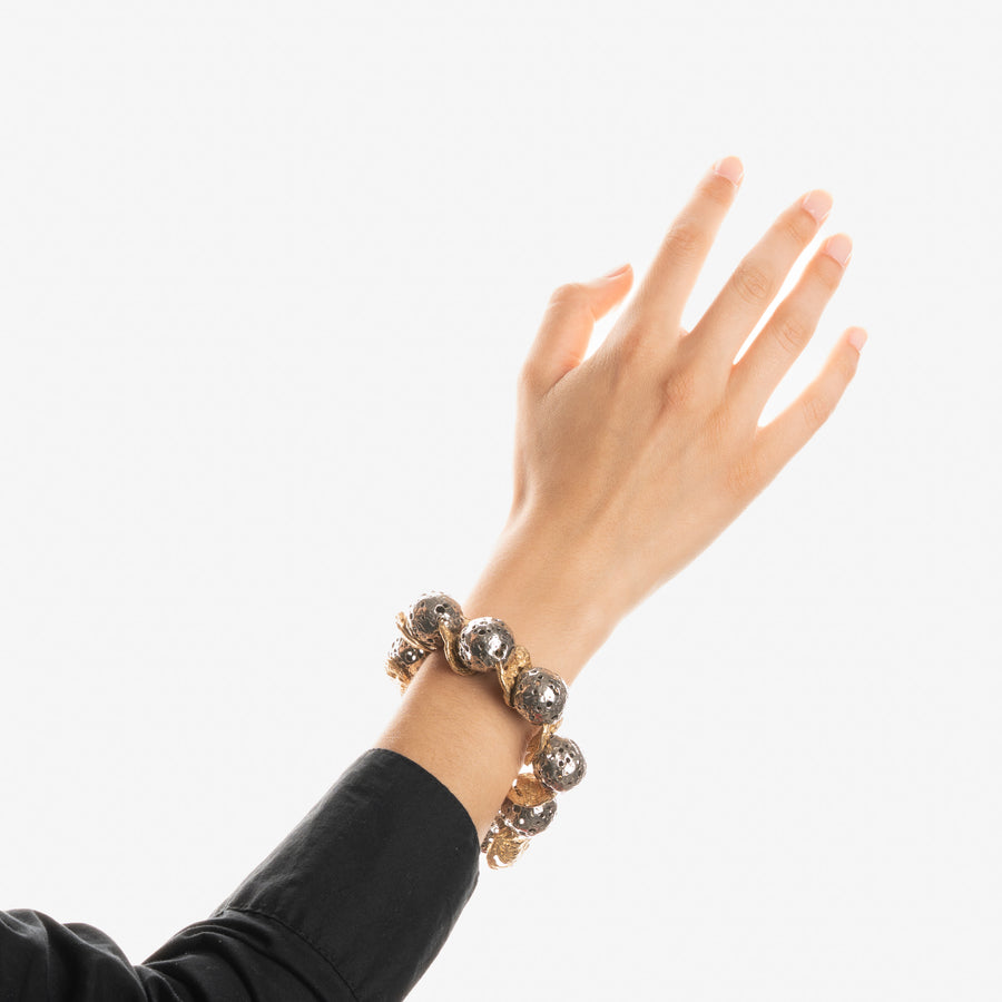 Bracciale snodato Galaxìas sfere grandi argento 925 e bronzo - BA132