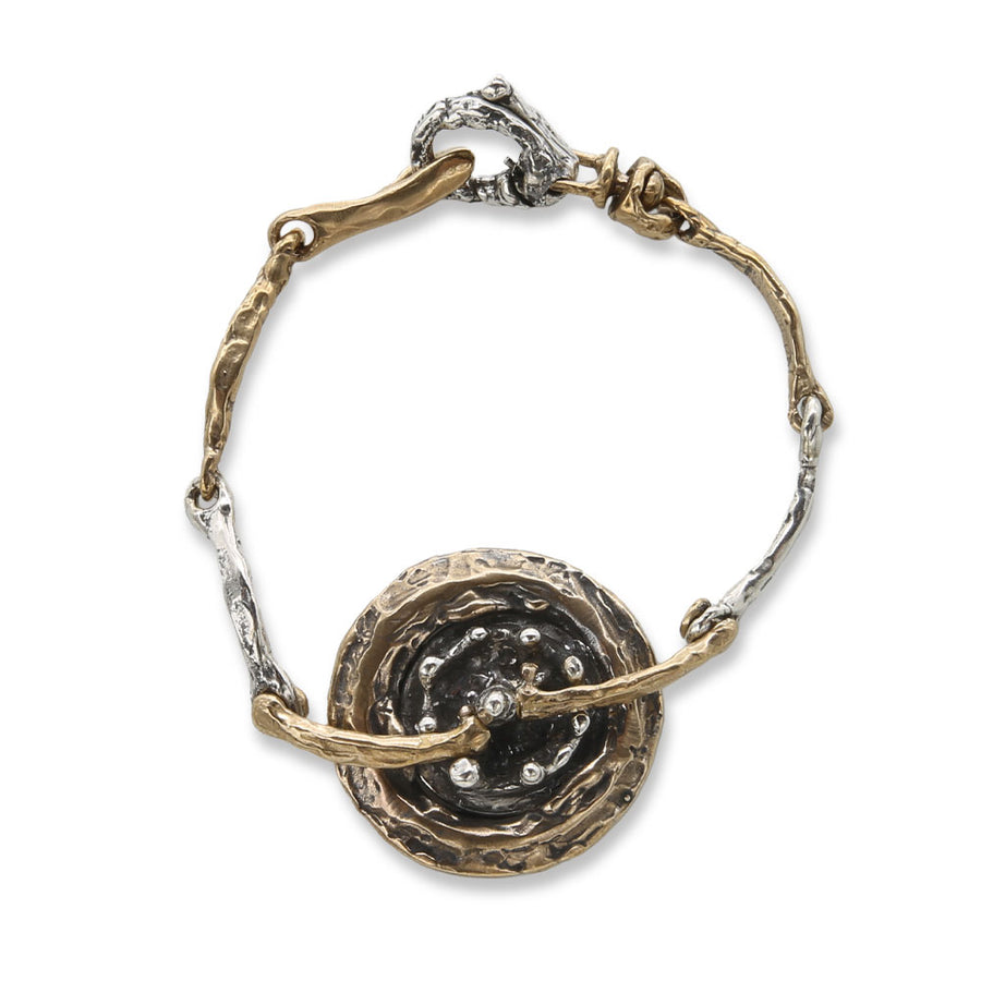 Bracciale  a maglia con centrale Sasso nello Stagno argento 925 e bronzo - BA153