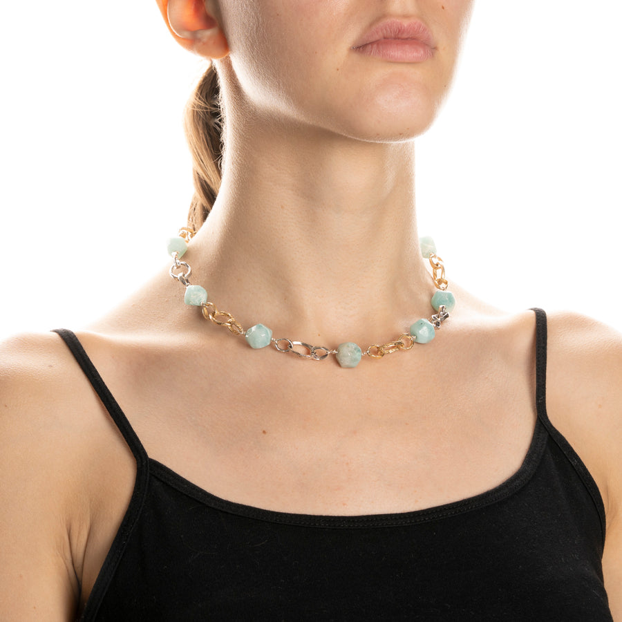 Collana catena argento 925 bronzo e pietre semipreziose - CA030
