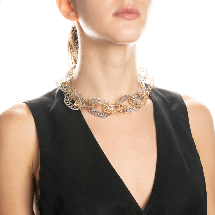 Collana collier Doppi cerchi argento 925 e bronzo - CA057