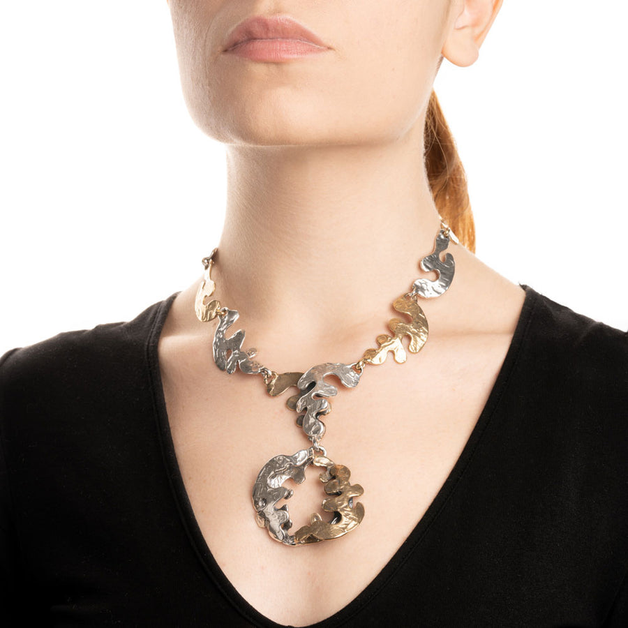 Collana girocollo Puzzle con centrale argento 925 e bronzo -  CA059