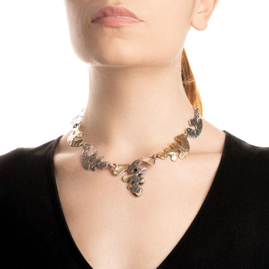 Collana girocollo Puzzle argento 925 e bronzo -  CA059b