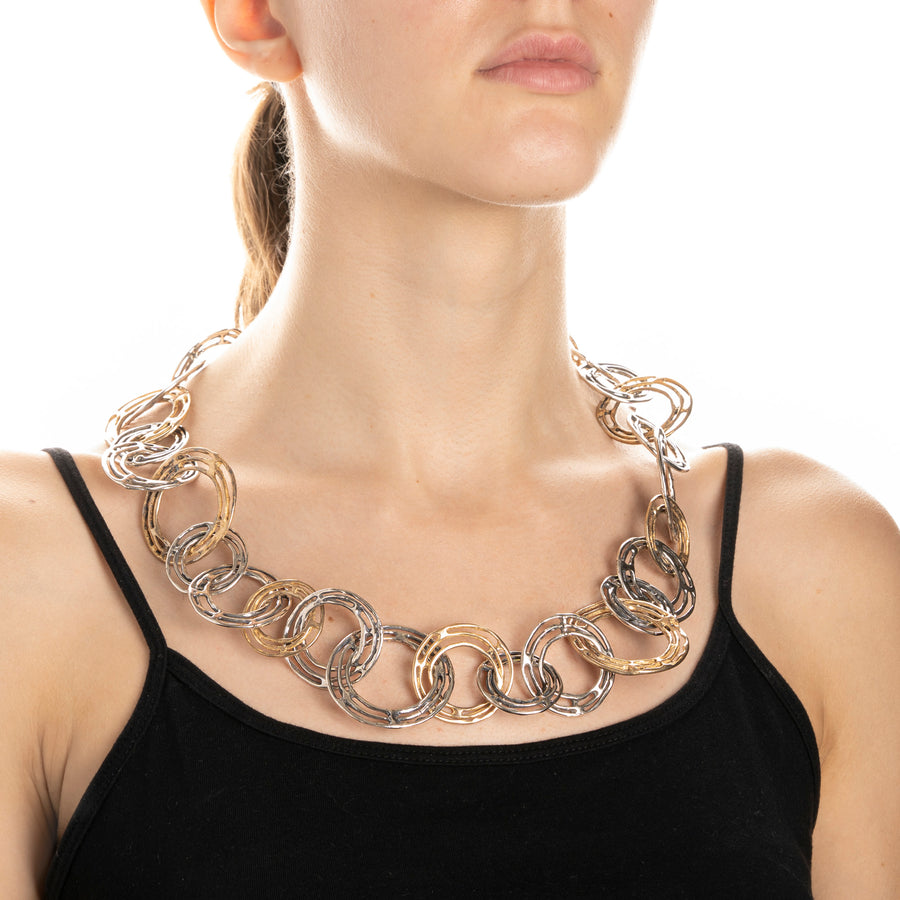 Collana matinee Cerchi e fili argento 925 e  bronzo -  CA068b