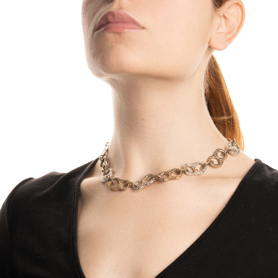 Collana girocollo Cratere maglia a otto argento 925 e bronzo - CA073b