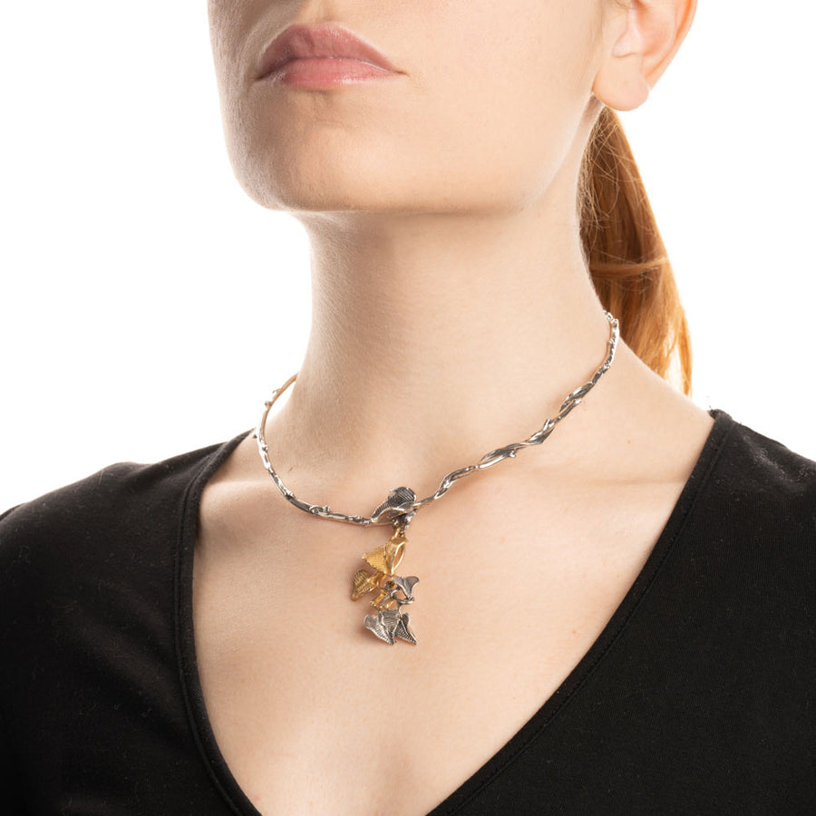 Collana girocollo rigido Foglie a cuore argento 925 e bronzo - CA077