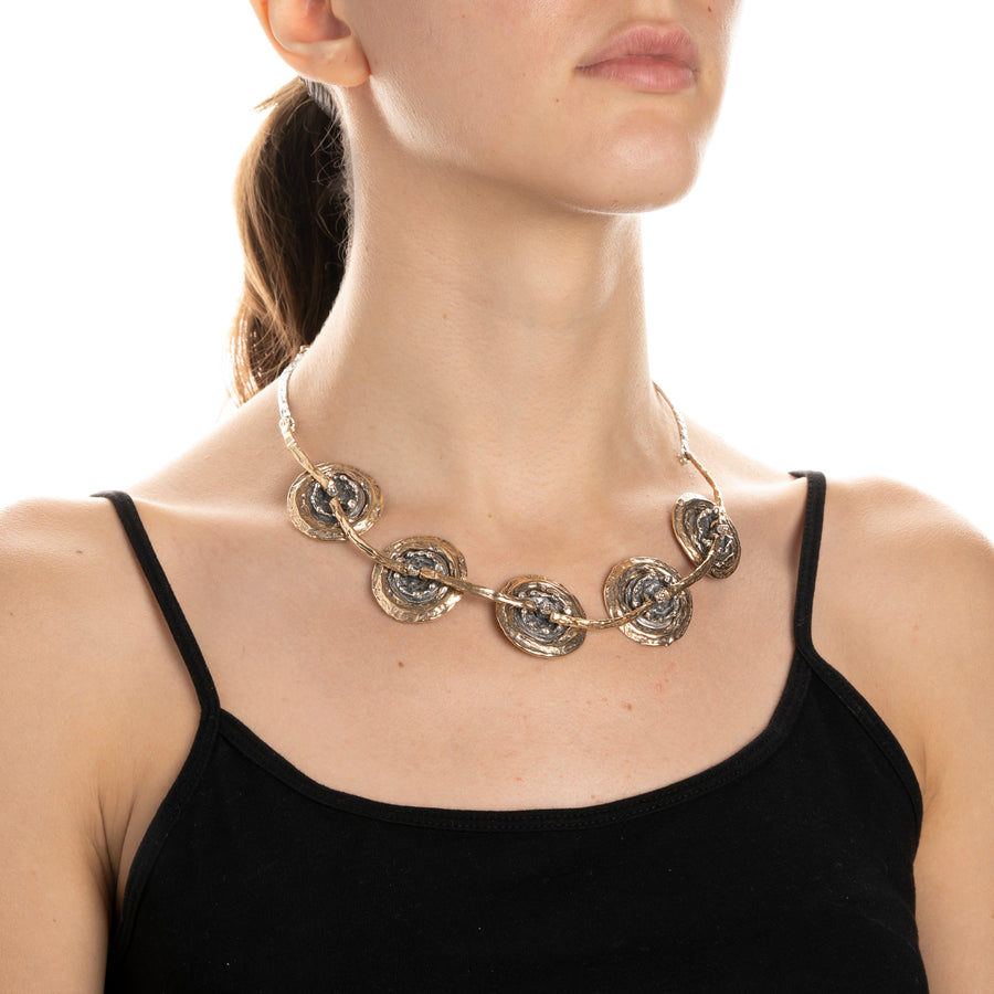 Collier Sasso nello Stagno cinque elementi  bronzo e argento 925 - CA113