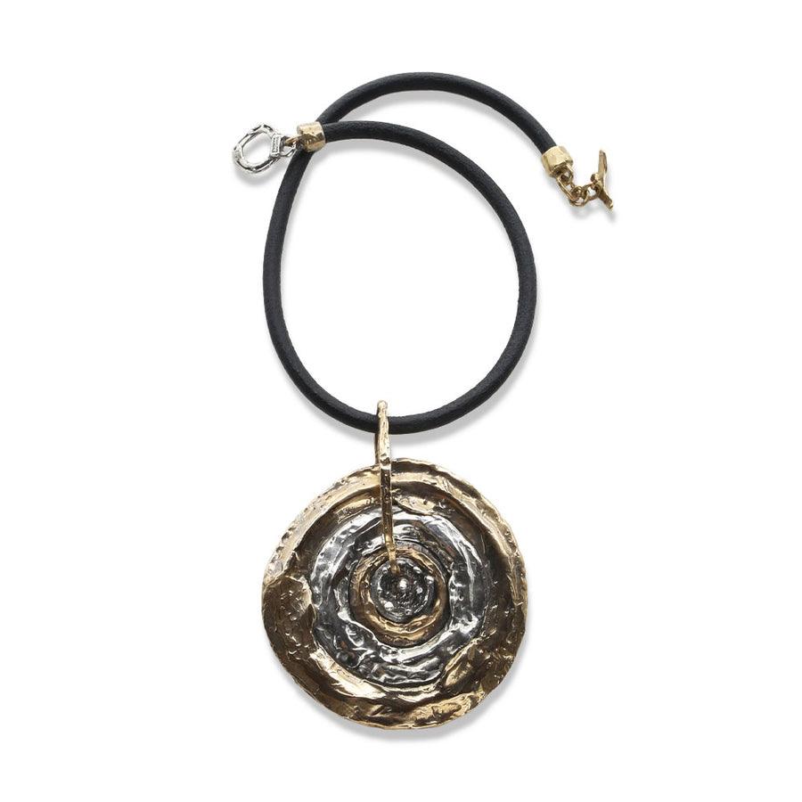 Pendente Sasso nello stagno argento 925 anello esterno bronzo cordino vero cuoio  - CR126