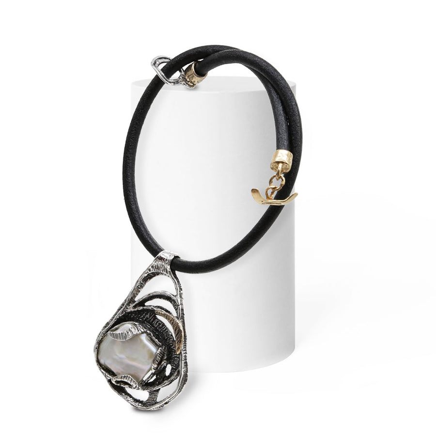 Pendente Radici  argento e bronzo  e perla barocca - CR018p