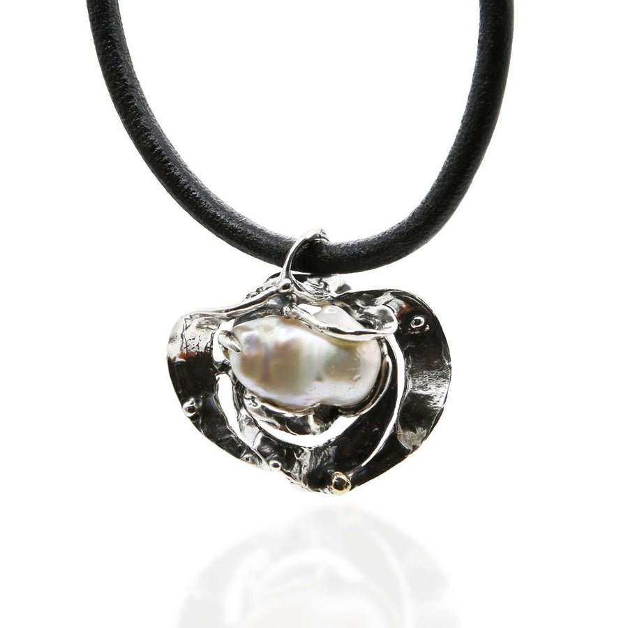 Pendente cuore argento 925 e bronzo con perla barocca - CR021perla