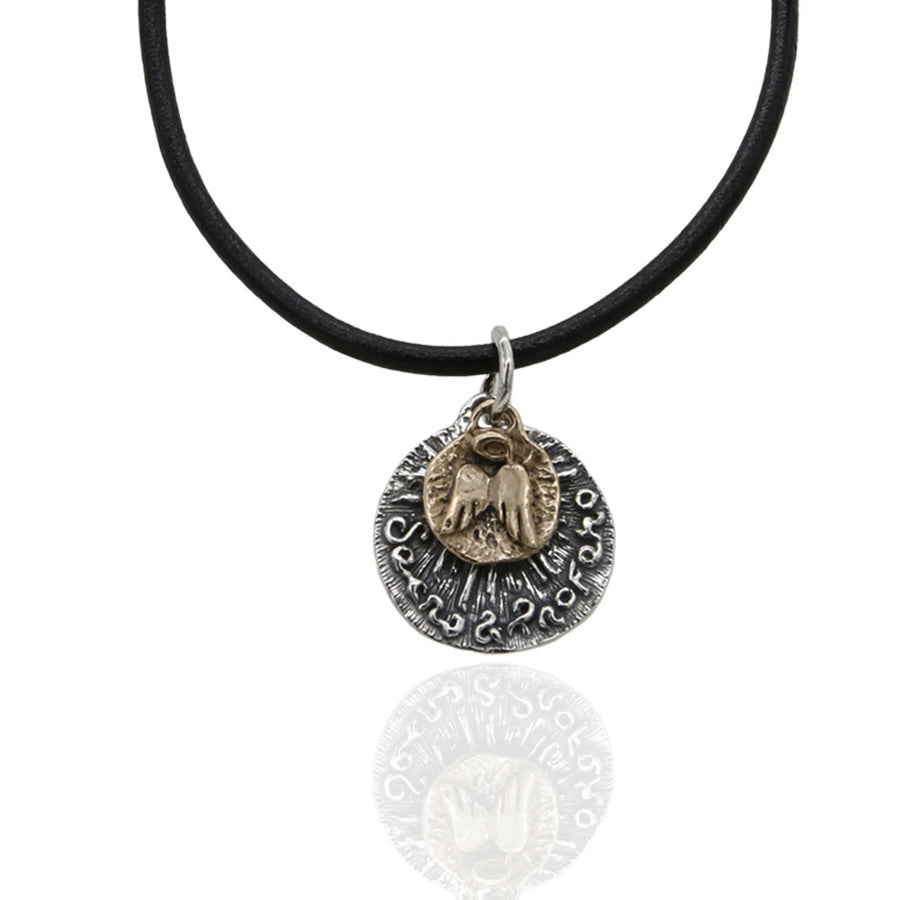 Pendente unisex Sacro e profano medaglia argento e medaglia bronzo ali - CR024