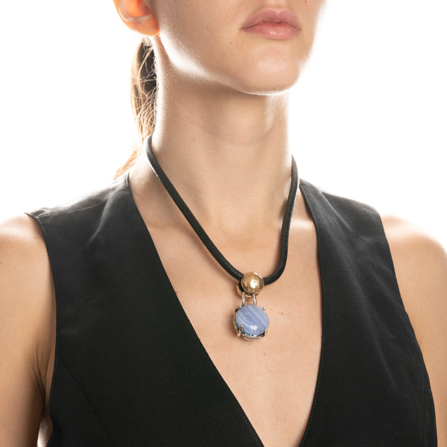 Pendente argento 925 bronzo e pietra naturale  briolette - CR107