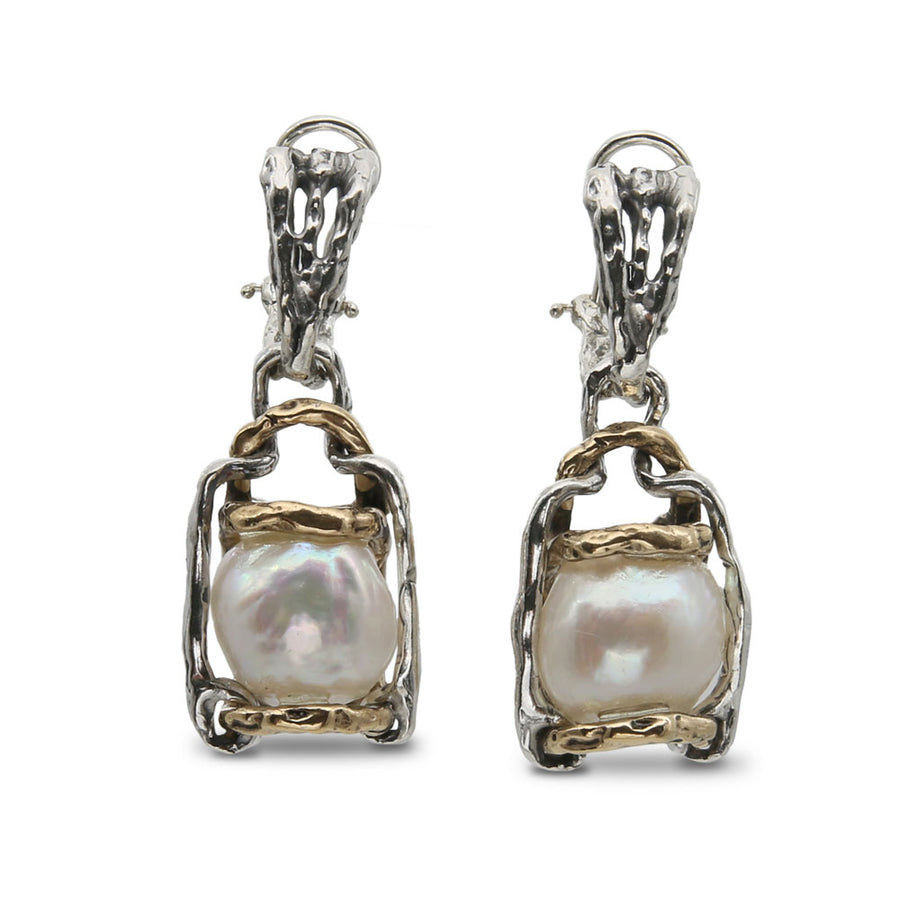Orecchini pendenti argento 925 bronzo e perla barocca - ORA101P