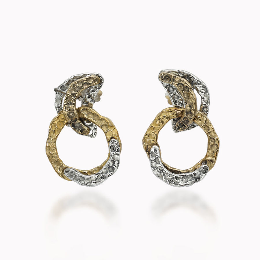 Orecchini pendenti Cerchi primordiali bronzo inserto argento 925  - ORA126c