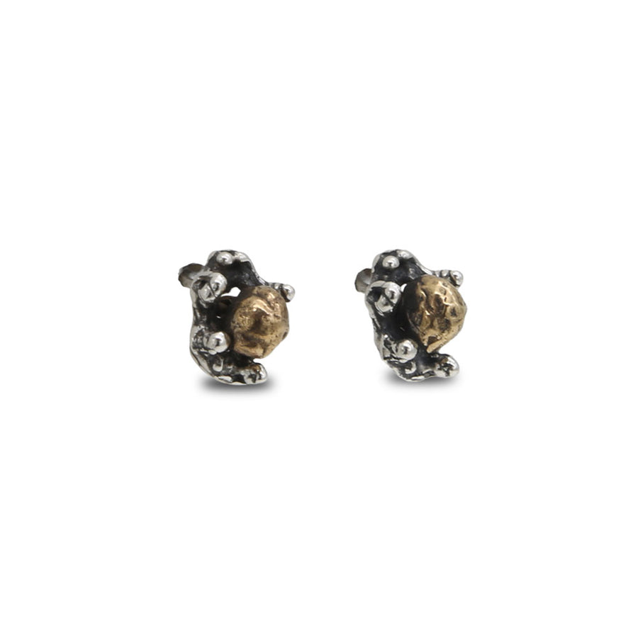 Orecchini bottone Sasso nello stagno argento 925 e bronzo - ORA127