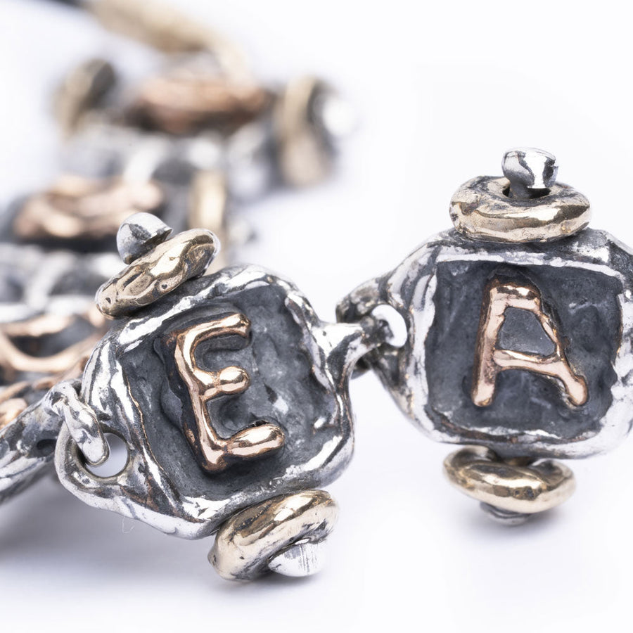 Bracciale lettering unisex trenino argento 925 e bronzo rosa 6 lettere - BA144_c