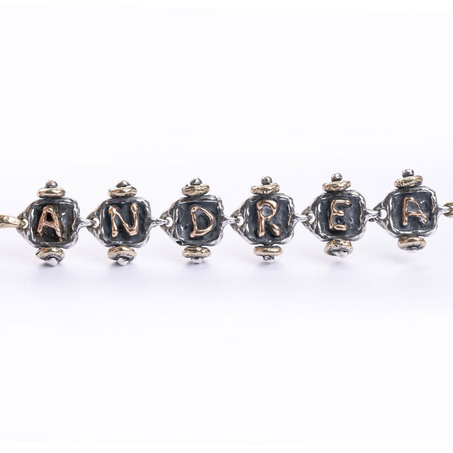Bracciale lettering unisex trenino argento 925 e bronzo rosa 5 lettere - BA144_b