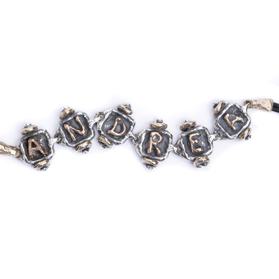 Bracciale lettering unisex trenino argento 925 e bronzo rosa 5 lettere - BA144_b