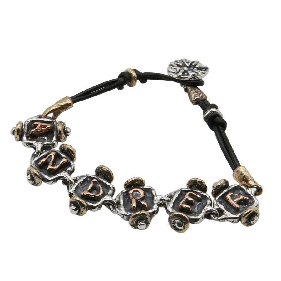 Bracciale lettering unisex trenino argento 925 e bronzo rosa 5 lettere - BA144_b